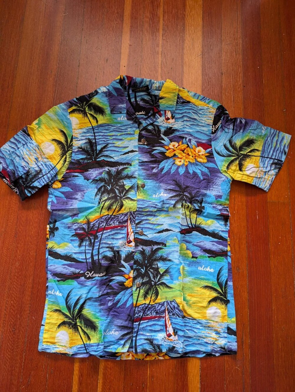 Vintage Men's Blue Tropical Hawaiian Shirt - Aloha Print